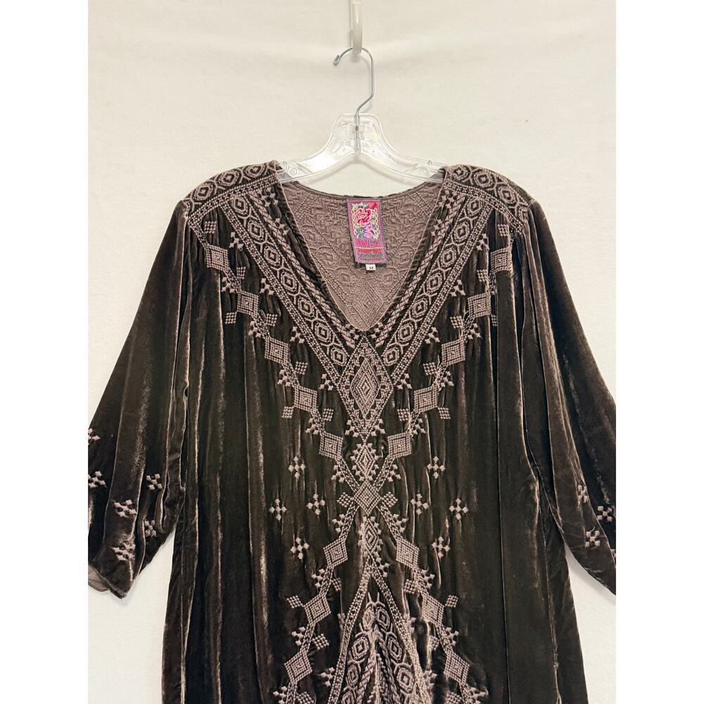 JWLA Johnny Was Embroidered Velvet Rayon Silk Tunic Top Brown Boho Festival - Picture 2 of 9